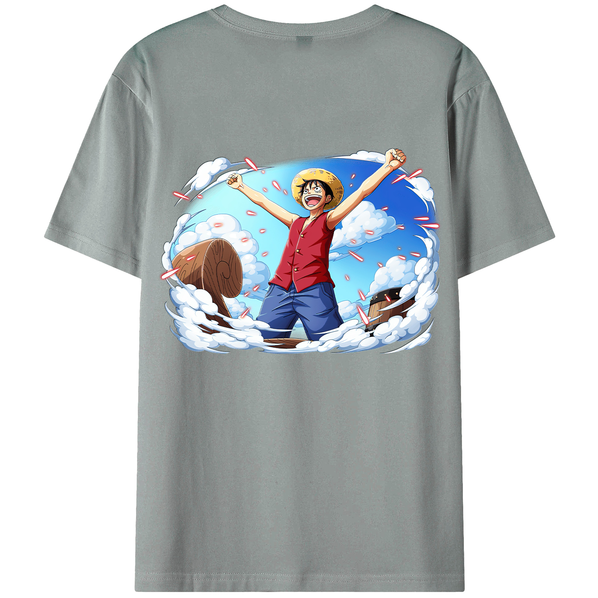 ワンピース モンキー・D・ルフィ ONE PIECE Monkey D. Luffy 綿100％ メンズ半袖Tシャツ（バックプリント） 通気性